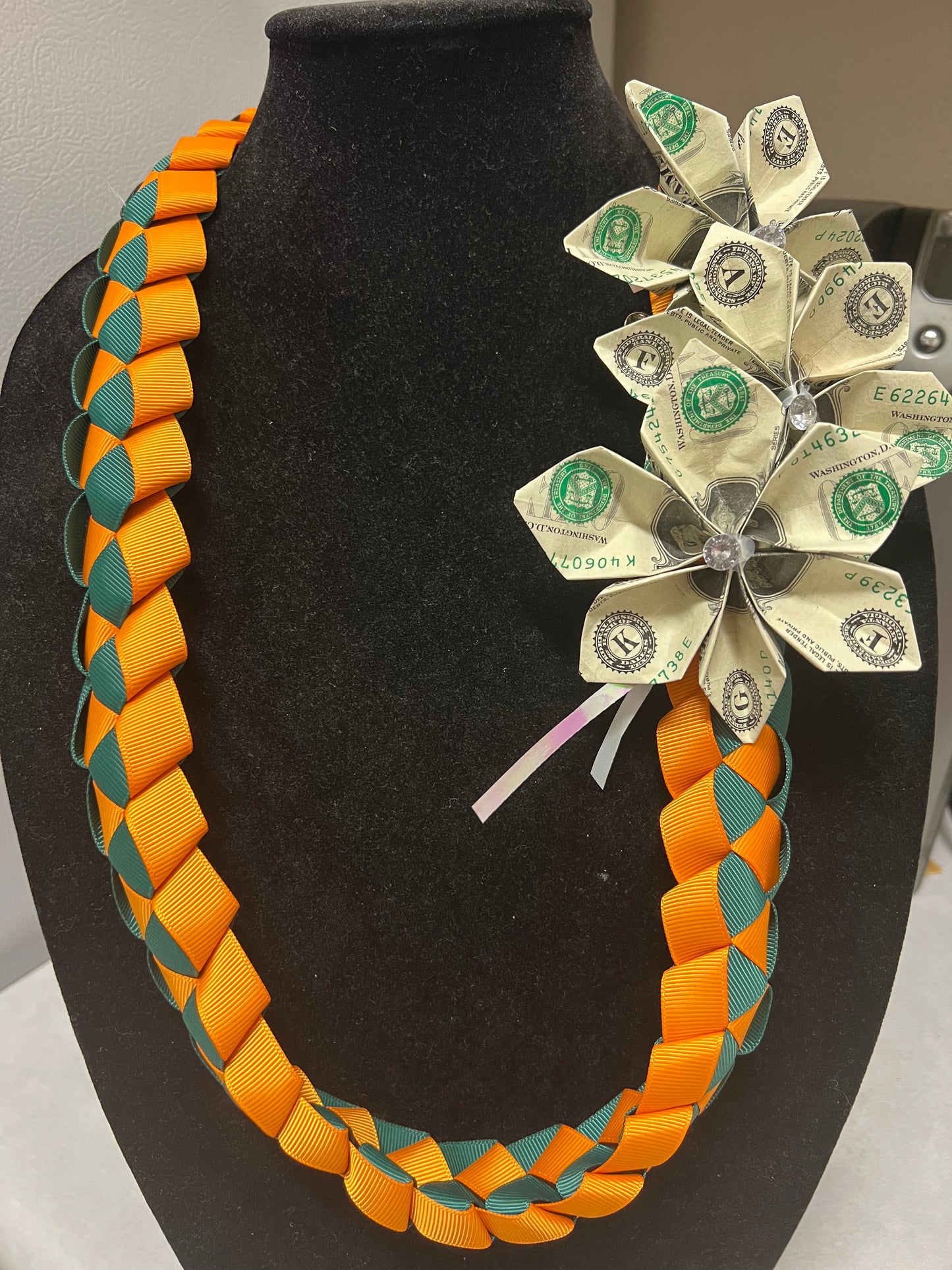 Orange & Green Ribbon Lei